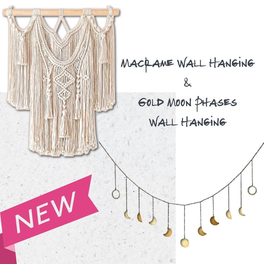 2 PC Boho Style Decor Macrame Moon Wall Hangings Moon Tray SET NEW - Picture 2 of 9